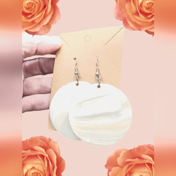 Genuine Shell Mother of Pearl Disk Earrings - Picture 3 of 3